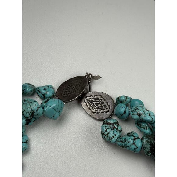 Lucky Brands Faux Turquoise Necklace 19" Triple Strand Flower Statement - Picture 5 of 11